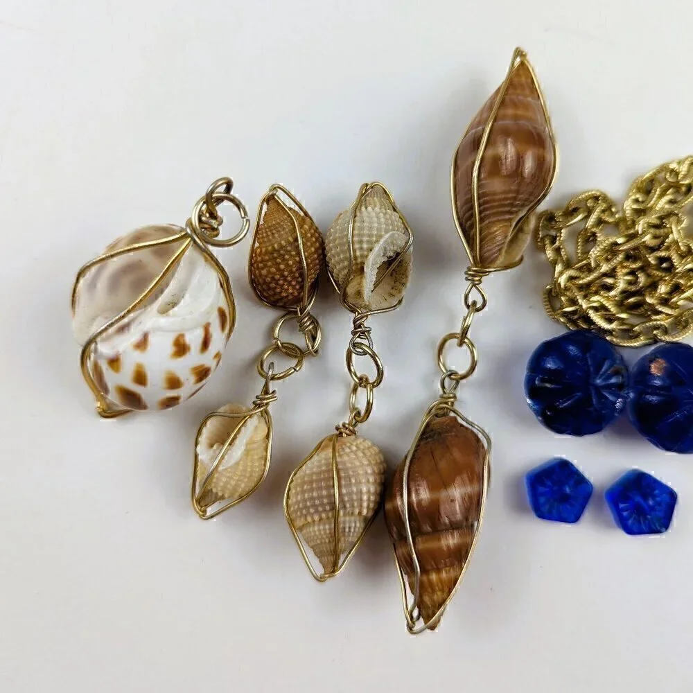 Wire-Wrapped Seashell Charms & Gold Chain